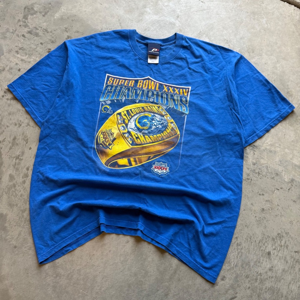 Vintage Pro Player St. Louis Rams Super Bowl XXXIV Champions T-Shirt Blue XL
